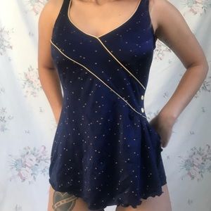 blue and gold vintage one piece swimsuit